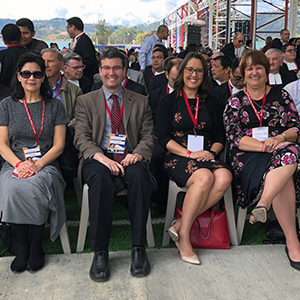 A group photo of members of the Saint Mary’s delegation at the beatification Mass for Blessed James Miller, FSC, from left: Marcy Von Fossen, Timothy Gossen, Alisa Macksey and Ann Merchlewitz.